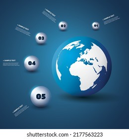 Modern Business Infographic Template with Earth Globe and Numbered Spheres