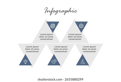 Moderne Business-Infografik-Vorlage mit 5 Schritten für Workflow-, Strategie-, Zeitstrahl-, Marketing-, Planungs- und Datenpräsentationsdesign-Elemente.