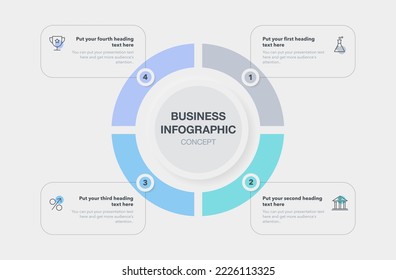 Modern business infographic template with four steps. Presentation slide with minimalistic icons.