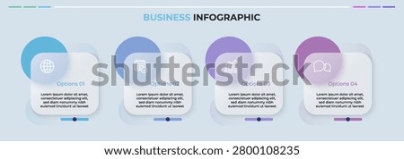 Modern Business Infographic Template - Four Step Process with Glassmorphism Cards, Icons and Gradient Circles