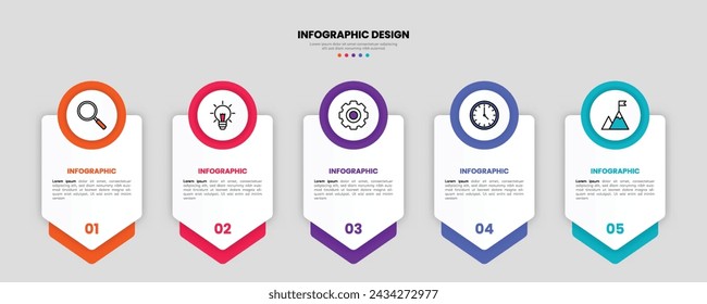 Modern business infographic template, geometric shape with 5 options or steps icons.