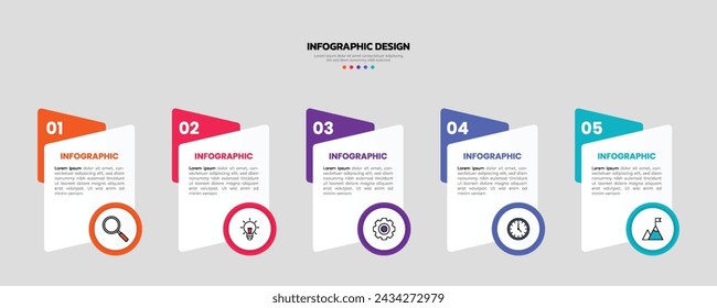 Modern business infographic template, geometric shape with 5 options or steps icons.