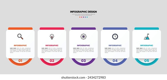 Modern business infographic template, geometric shape with 5 options or steps icons.