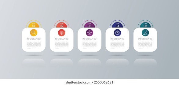 Modern business infographic template, geometric shape with 5 options or steps icons.