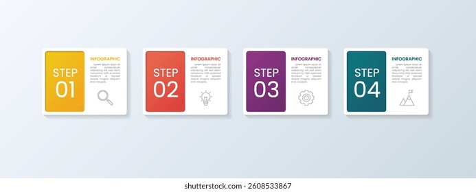 Modern business infographic template, geometric shape with 4 options or steps icons.