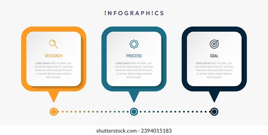 Modern business infographic template, square shape with 3 options or steps icons.