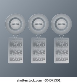 Modern business infographic with text fields. 3d three hanging options vector illustration with icons. For workflow, info, statistics, data