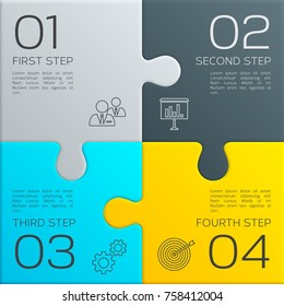 Modern business infographic for your presentation. Four steps to success. Puzzle pieces. Vector.