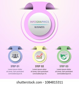 Modern business infographics chart with business icon for business, info graph, flowchart, diagram, steps process. Pastel color circle paper label concept.Modern vector info graphic layout design.