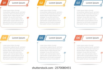 Modern Business infographics design for Six Step, option, parts or process. Infographic 6 element design template for presentation. process diagram, step banner, flow chart, 6 option template.