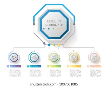Modern Business infographics template of 5 elements. Vector illustration. Can be used for workflow layout, diagram, business step options, banner, web design.
