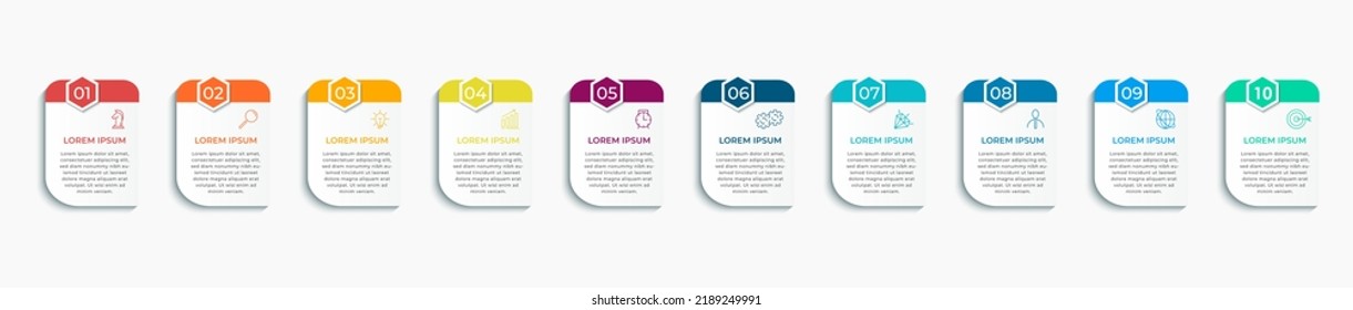 Modern business Infographics template. Timeline with 10 steps, options and marketing icons .Vector linear infographic with two circle conected elements. Can be use for presentation.