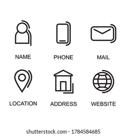 Modern business information icon vectors. phone, name location, address, website icons.