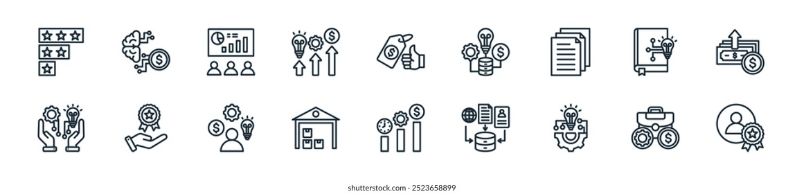 moderno business intelligence icon pack. perfeito para projetos de iu lineares com vetor profissional, negócios,, recolha de dados, otimização, armazém, capacidade e mais ícones para celular e web