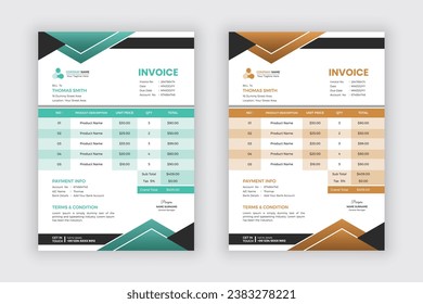 Modern business invoice design template. Invoicing quotes, money bills or price invoices and payment agreement design templates.