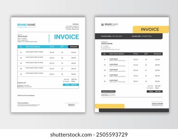 Modern business invoice template design bundle. Bill form business invoice vector. Corporate invoice template set, receipt tax or bill vector