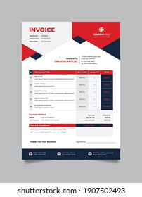 Modern business invoice template with red and black color shape