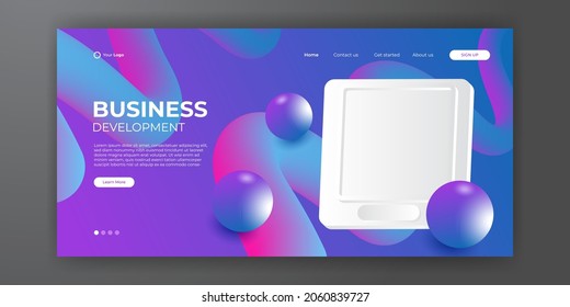 Modern business landing page template with abstract modern 3D background. Dynamic gradient composition. Design for landing pages, covers, brochures, flyers, presentations, banners. Vector illustration