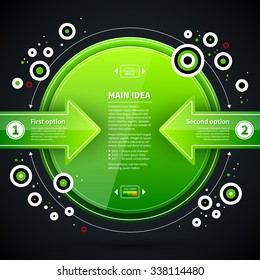 Modern business layout with green shapes and small flying circles. EPS10 vector template