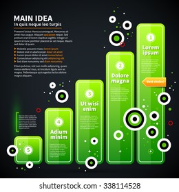 Modern business layout with green shapes and small flying circles. EPS10 vector template