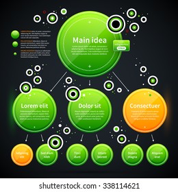 Modern business layout with green shapes and small flying circles. EPS10 vector template