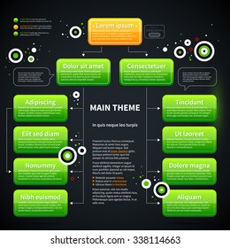 Modern business layout with green shapes and small flying circles. EPS10 vector template