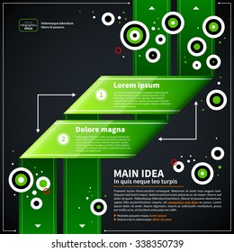 Modern business layout with green shapes and small flying circles. EPS10 vector template