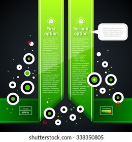 Modern business layout with green shapes and small flying circles. EPS10 vector template