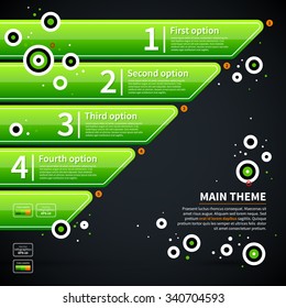 Modern business layout with green shapes and small flying circles. EPS10 vector template