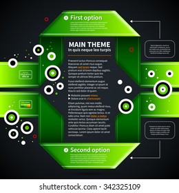 Modern business layout with green shapes and small flying circles. EPS10 vector template