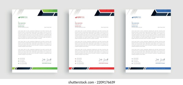 Modern Business Letterhead Template In Blue And Red Colors