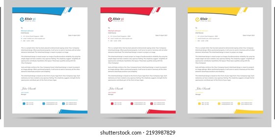 Modern business letterhead template in multiple color