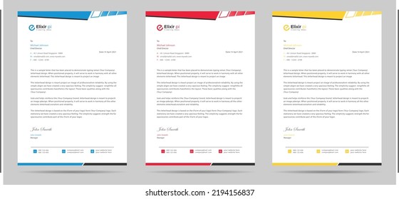 Modern business letterhead template in multiple color