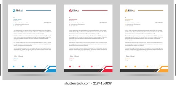 Modern business letterhead template in multiple color
