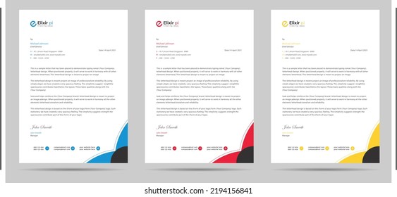 Modern business letterhead template in multiple color
