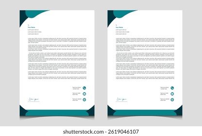 Modern business letterhead template with a sleek green and white design. Perfect for professional branding, official documents, and corporate correspondence.