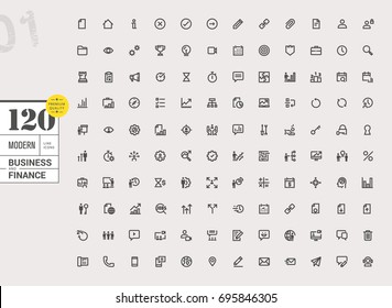 Modern business line icons set. Vector illustrations for business, finance, online communication, office, management, social media, business streaming, marketing and strategy, internet security.