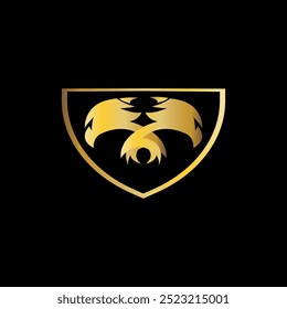 Modern business logo concept, gold color bird head icon, vector illustration