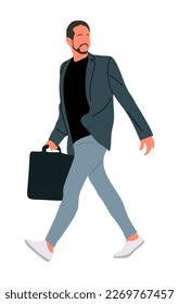 Modern Business man walking with briefcase vector.