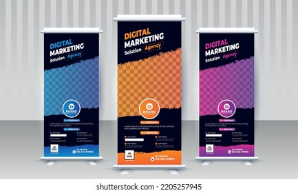 Modern Business Marketing standee x rollup pullup retractable signage banner design with three gradient color concept vector template