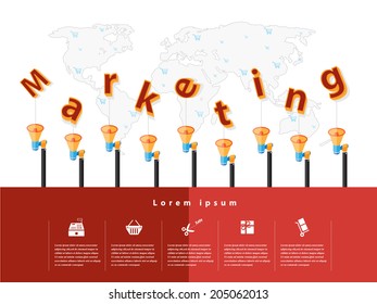 Modern business Marketing text concepts in flat design for web, mobile applications, seo optimizations, business, social networks, e-commerce,planning and teamwork