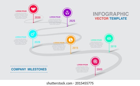 Modern business milestones infographic design template on light gray background. Business icons and 6 steps. can be use banners, flyers, posters, websites, web banners, presentations, workflow