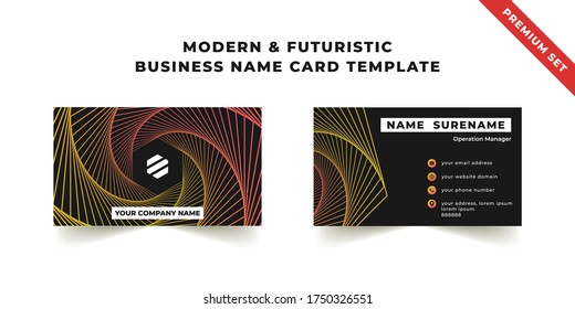 Modern business name card futuristic. Abstract red and orange gradient geometric pattern. Editable and printable template