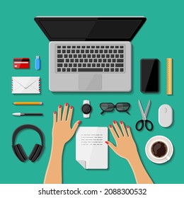 Modern business office workplace. Flat design. Vector illustration.