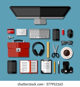 Modern business office workplace. Vector illustration. 