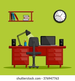 Modern business office workspace. Vector illustration. 