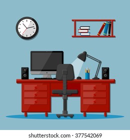 Modern business office workspace. Vector illustration.
