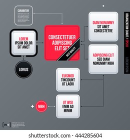 Modern business organization chart template with rounded white squares on gray background. Neutral corporate style.