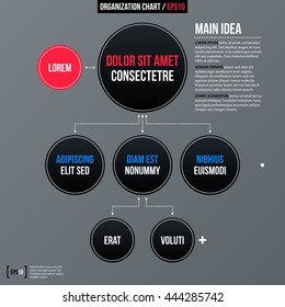 Modern Business Organization Chart Template With Black Circles On Gray Background. Neutral Corporate Style.