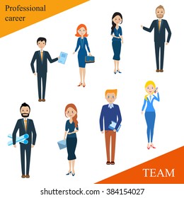 Modern business people flat lines. Conceptual illustration of a professional team. Human resources. The close-knit team with a competent leader. Businessman businessman. Symbols banners avatars